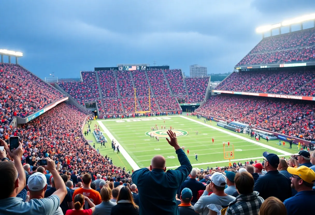 Fans cheering at the University of South Carolina football stadium