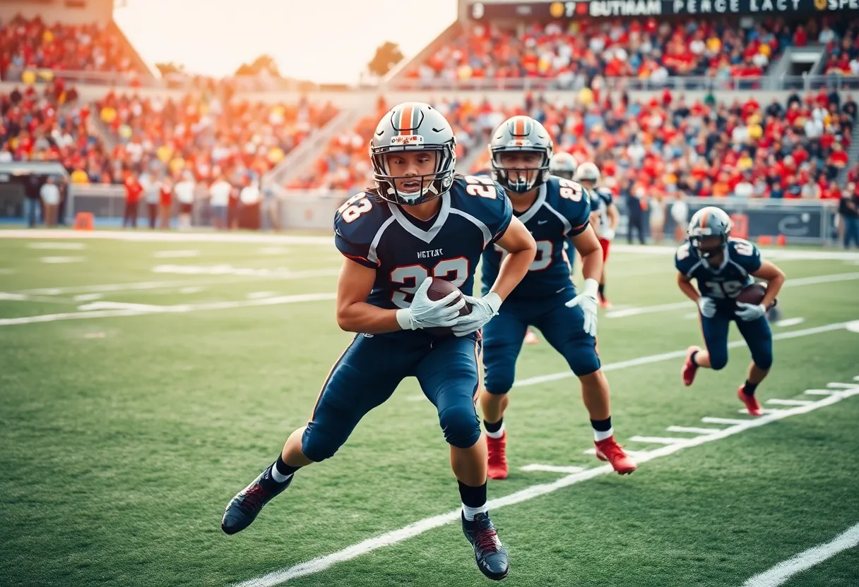 High school football players in South Carolina competing during a game.