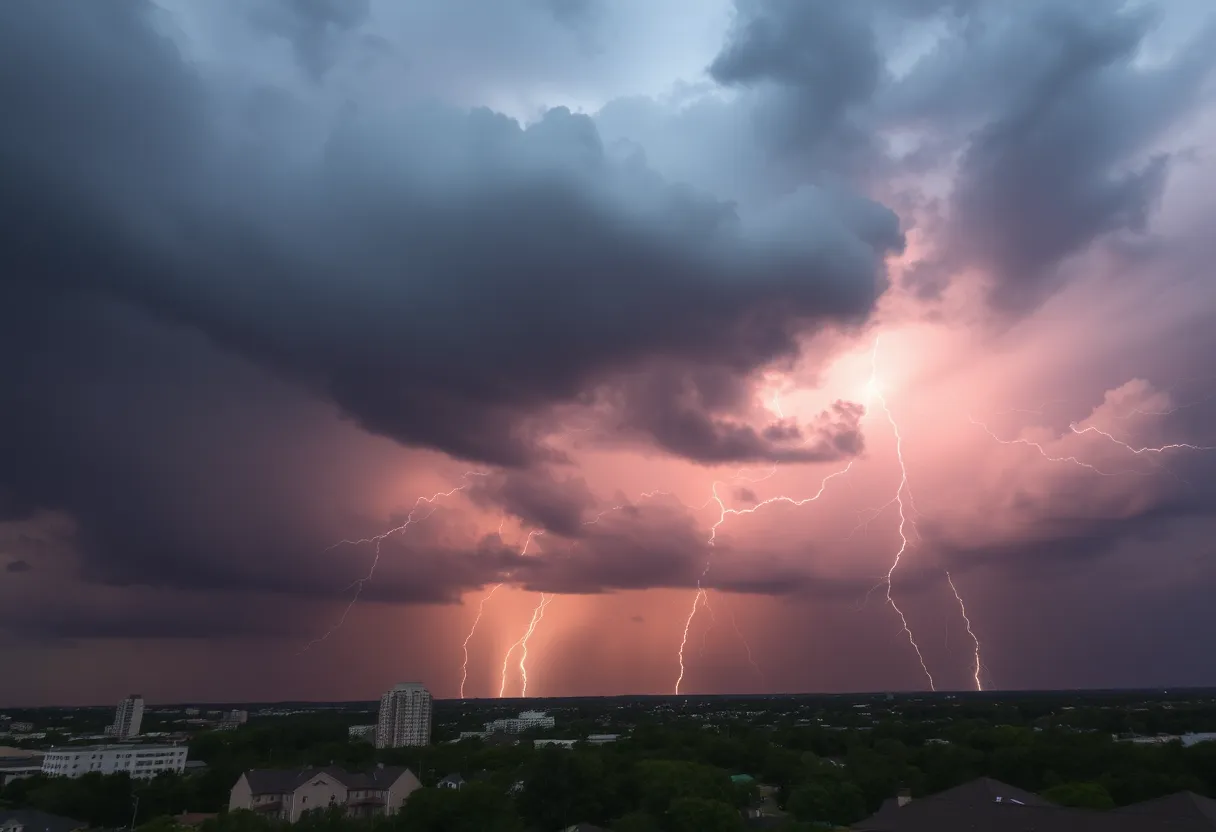 A stormy sky with dark clouds looming over Columbia, SC.