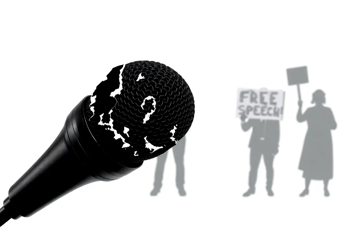 Symbolic representation of free speech under threat in a democratic society.