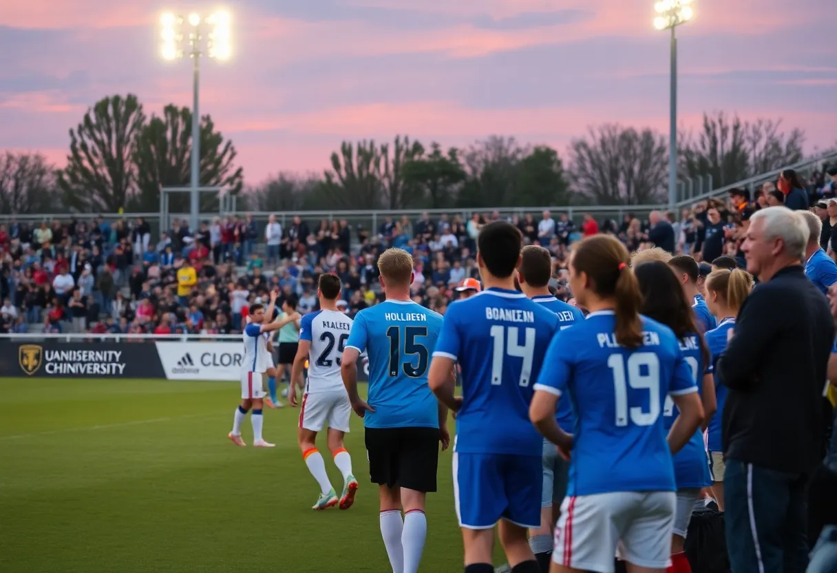 Adult men's soccer players competing at County University Soccer Stadium