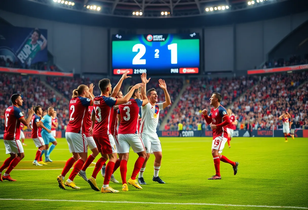 USC Upstate men's soccer team celebrating their victory