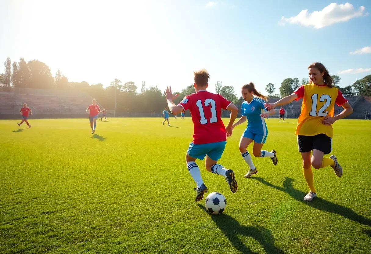 Soccer players from USC Upstate and UAB in action on the field.