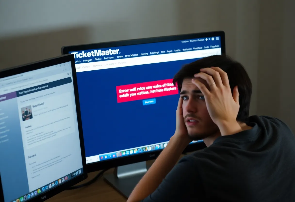 User looking frustrated by TicketMaster Error 401 on computer