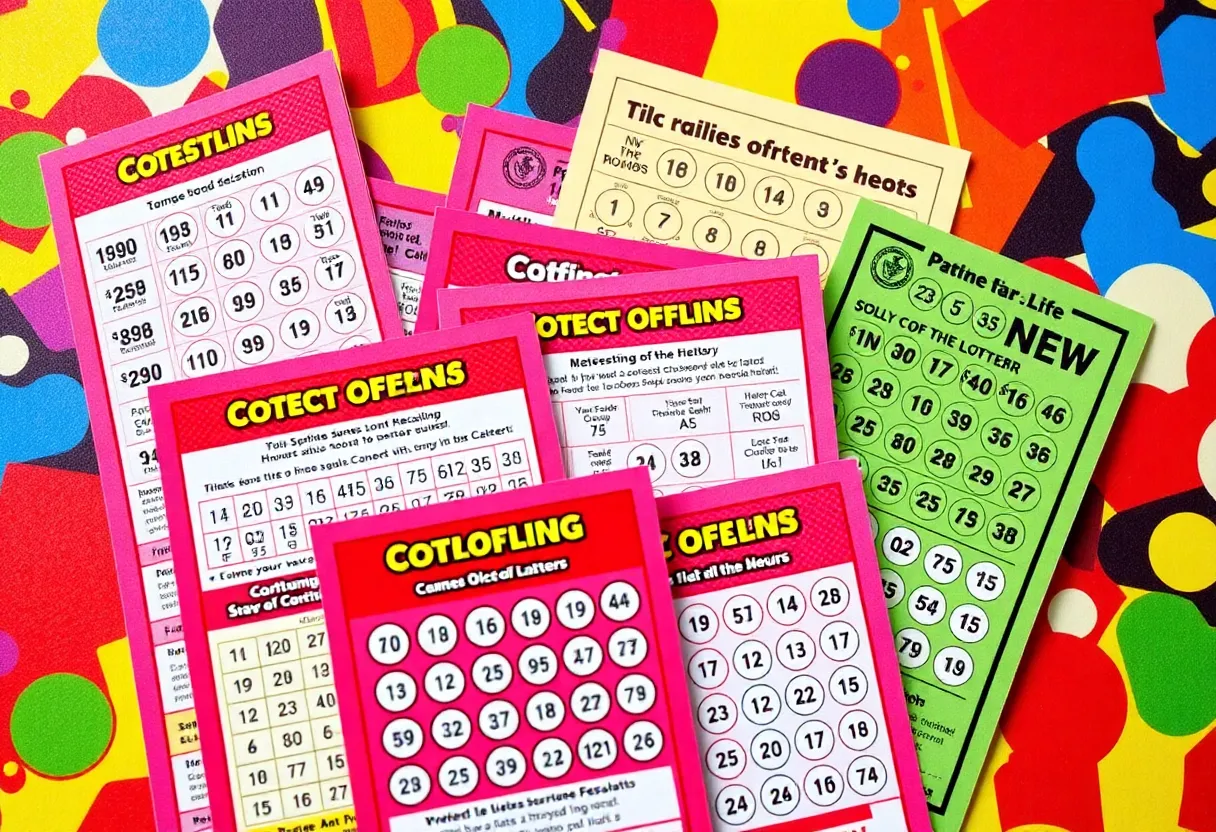 An array of colorful lottery scratch-off tickets