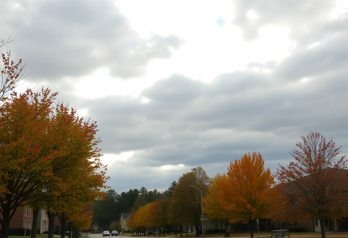 Cloudy sky over Irmo, SC with autumn trees