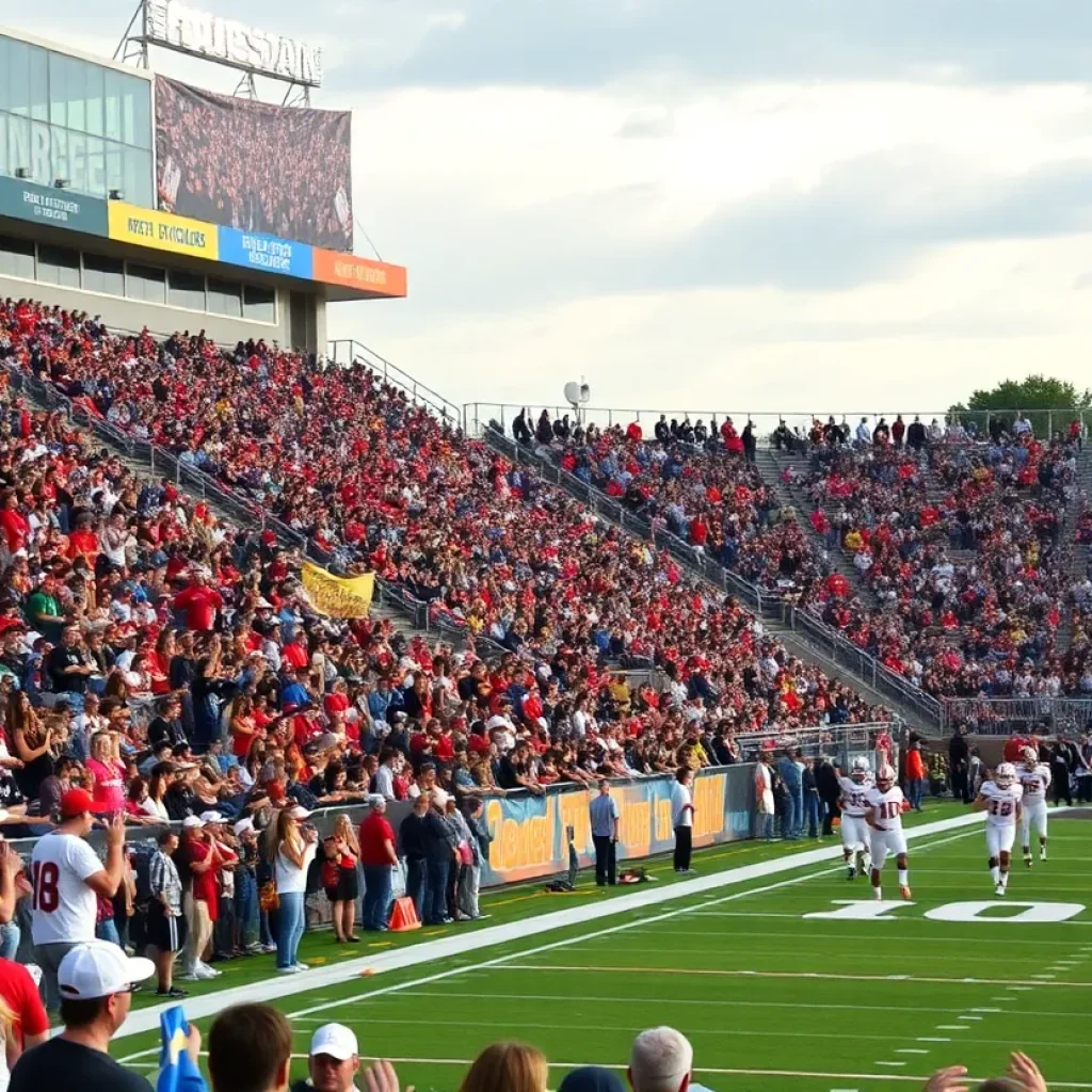 Fans cheering at a high school football game in Columbia Metro