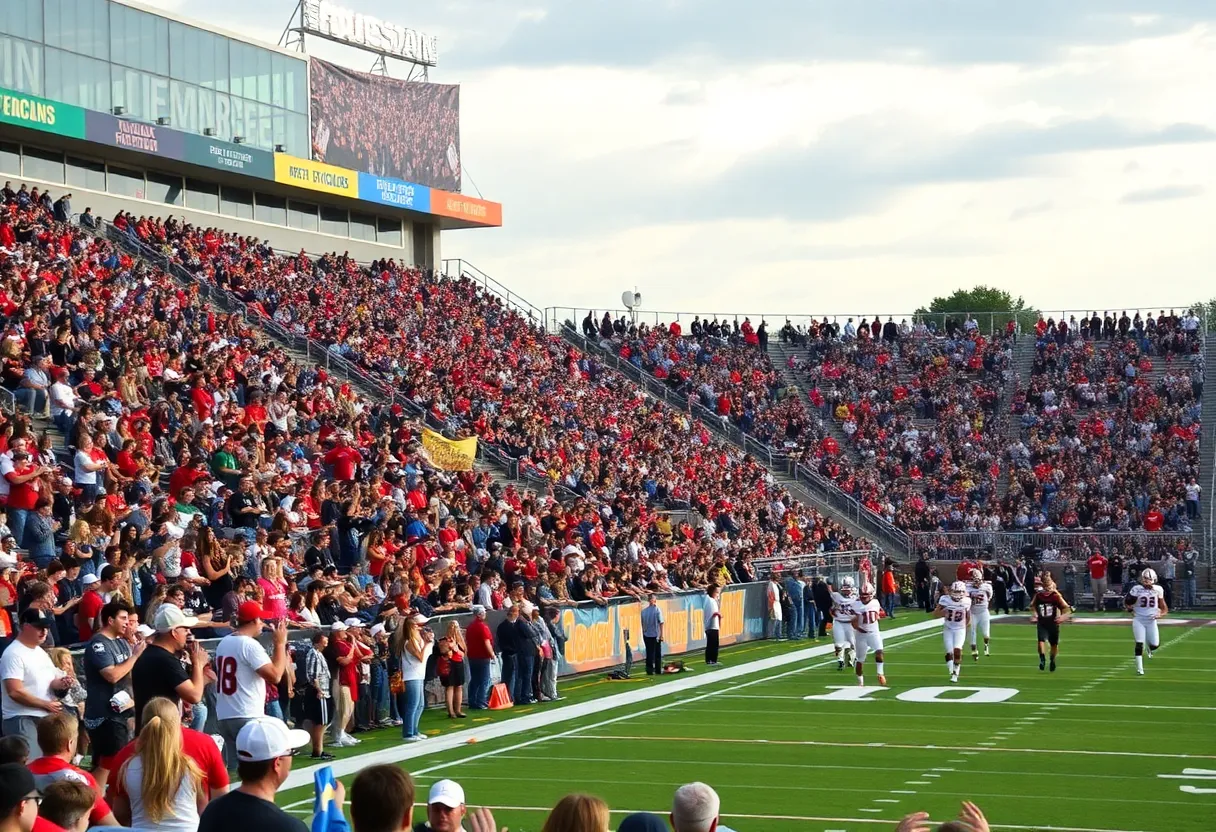 Fans cheering at a high school football game in Columbia Metro