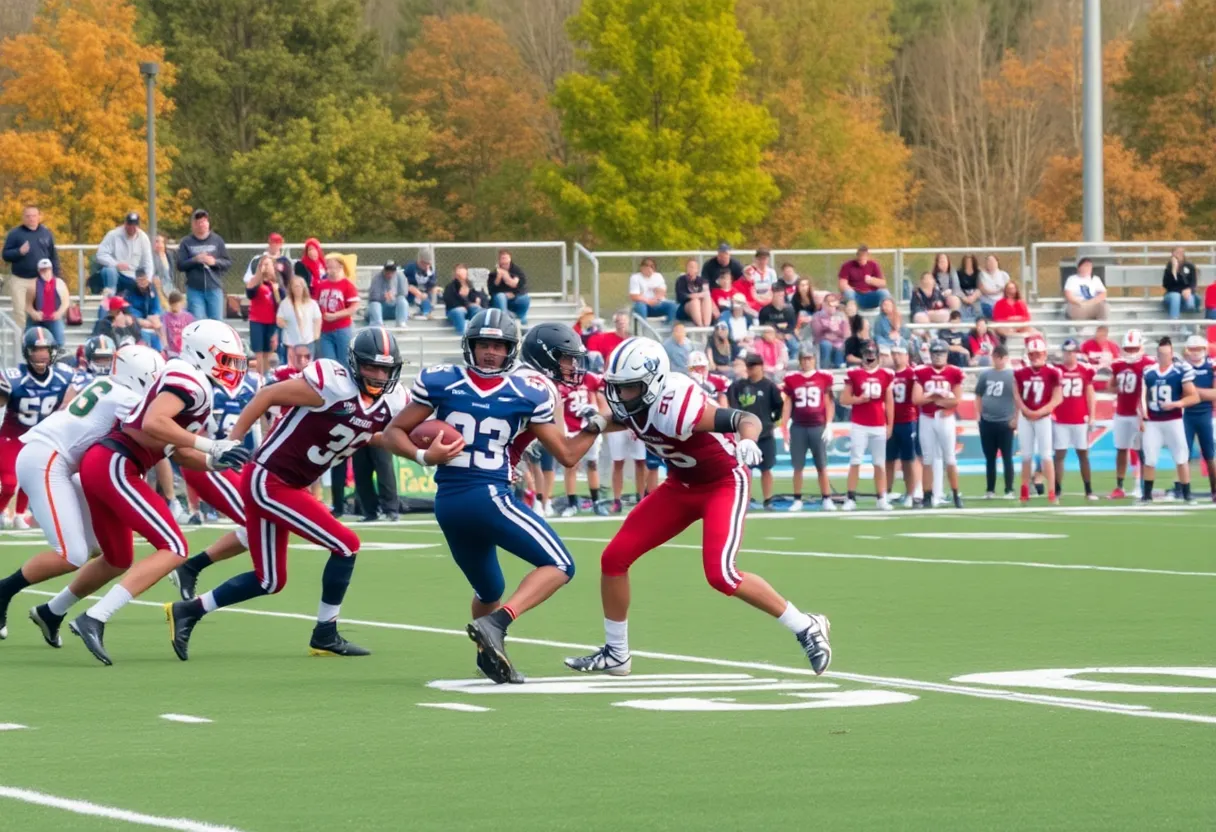 Dutch Fork football team celebrating their victory over White Knoll.