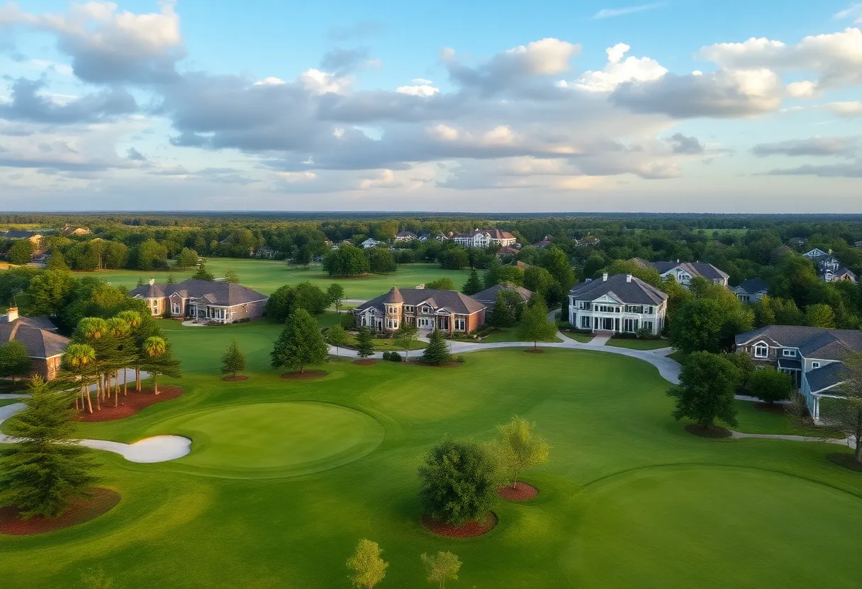 Beautiful view of golf communities in Irmo SC with luxury homes.