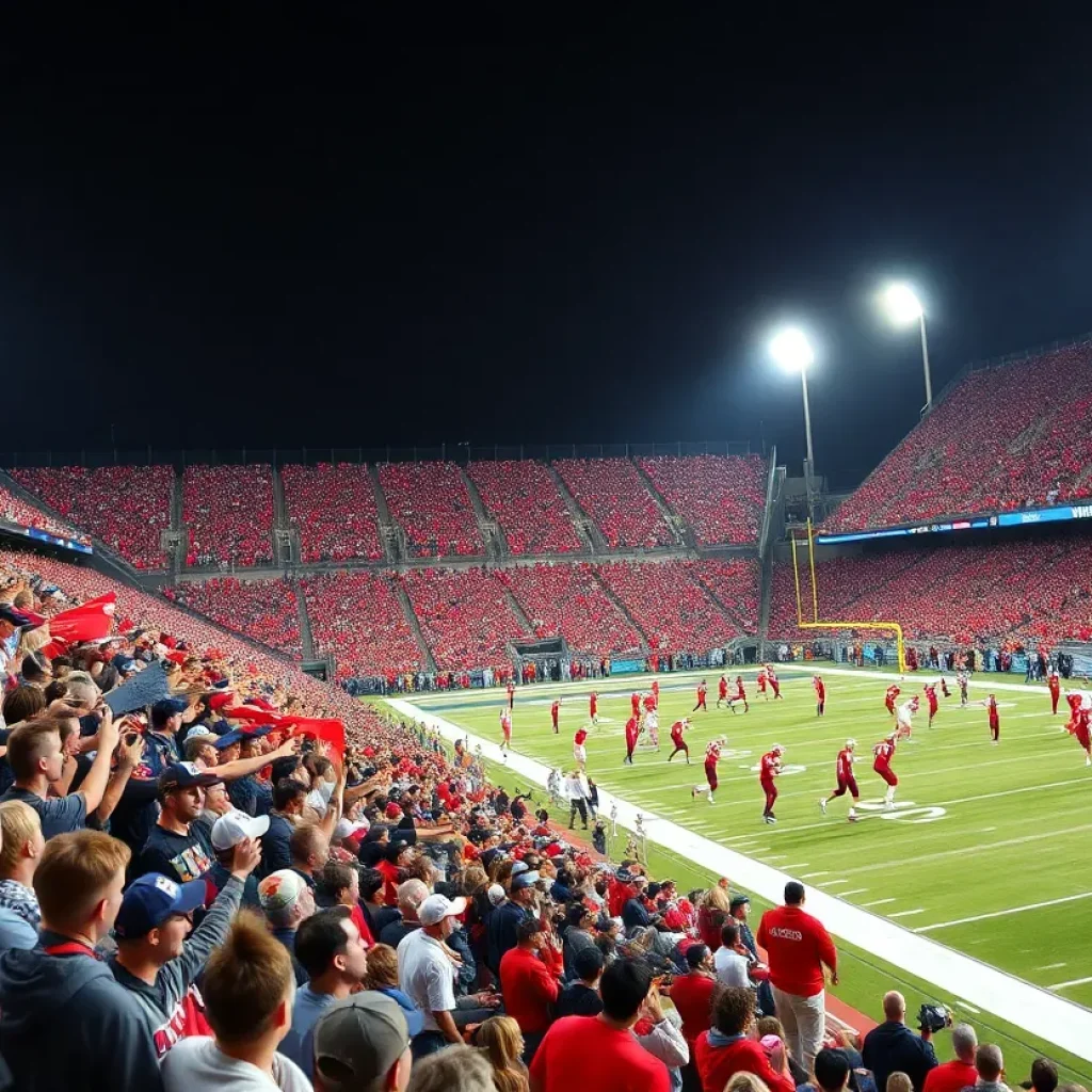 Energetic crowd at a college football game