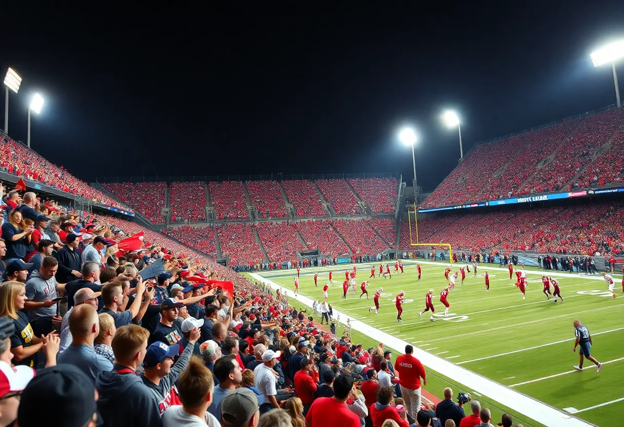 Energetic crowd at a college football game