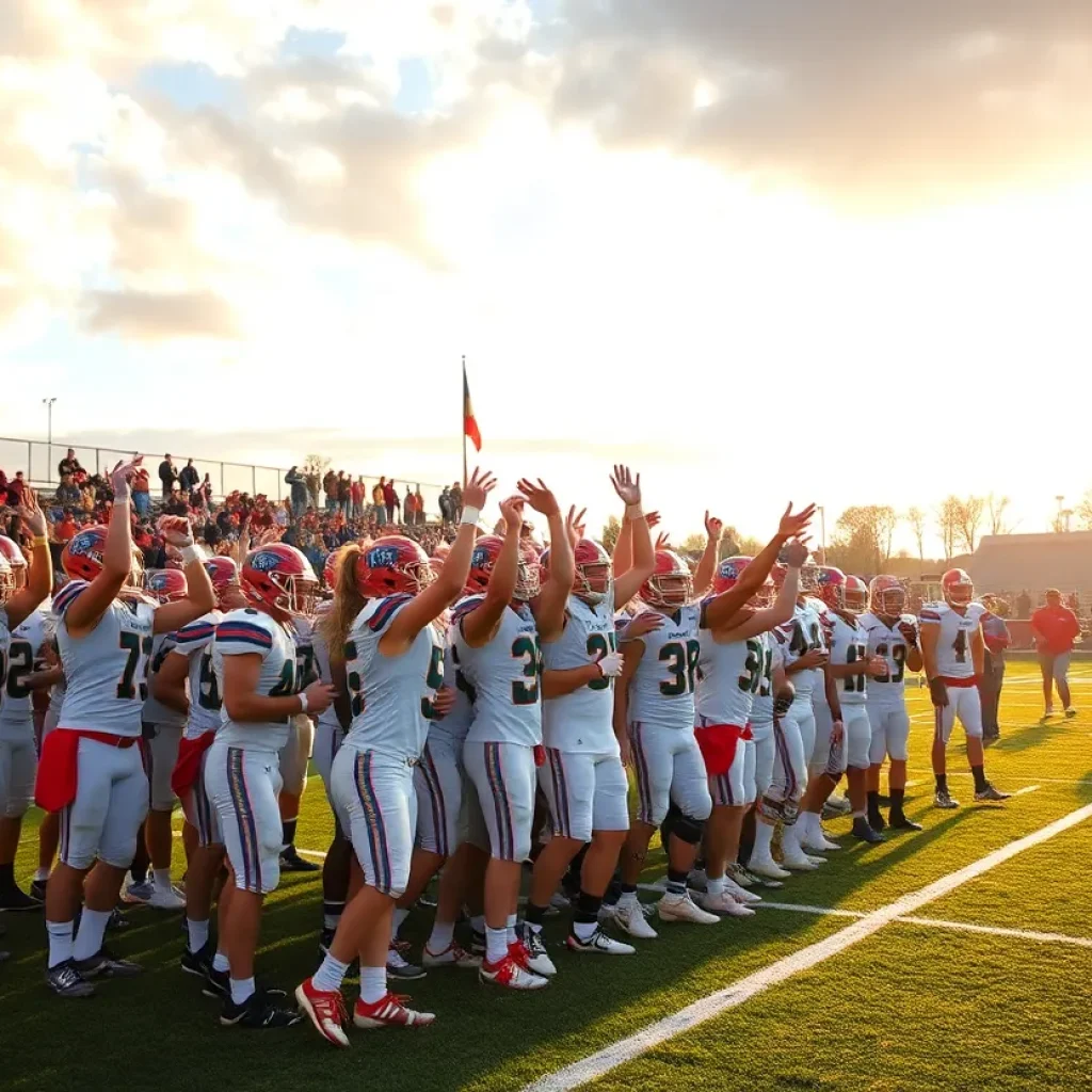 Gaffney High School football team celebrating victory on the field
