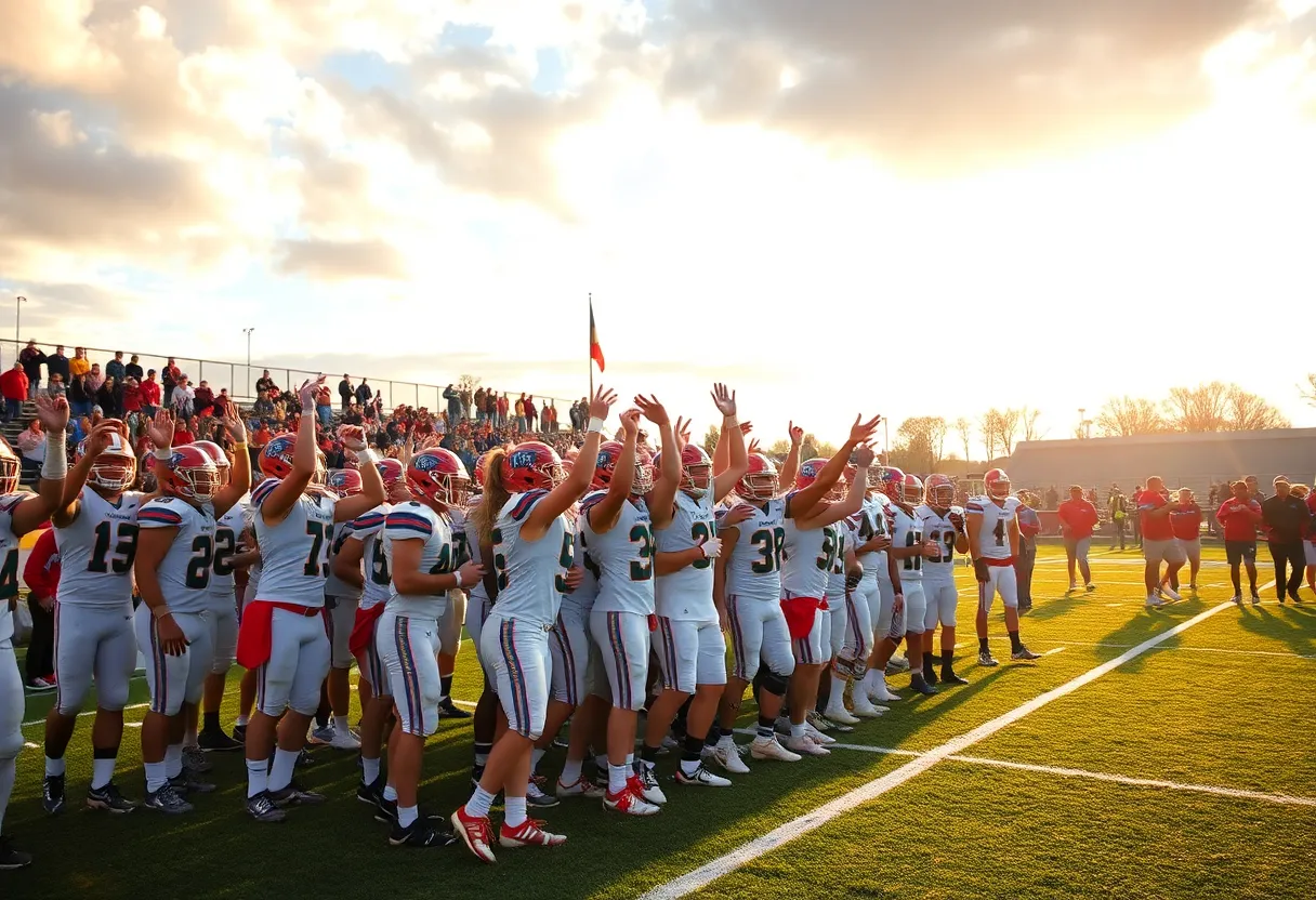 Gaffney High School football team celebrating victory on the field