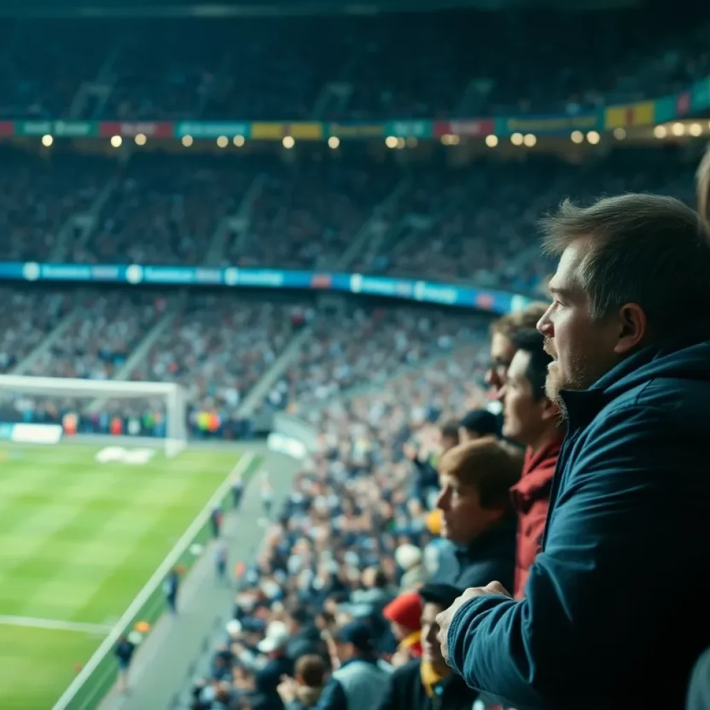 Crowd at a football game with mixed emotions