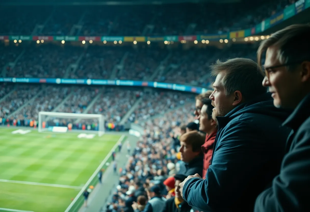 Crowd at a football game with mixed emotions