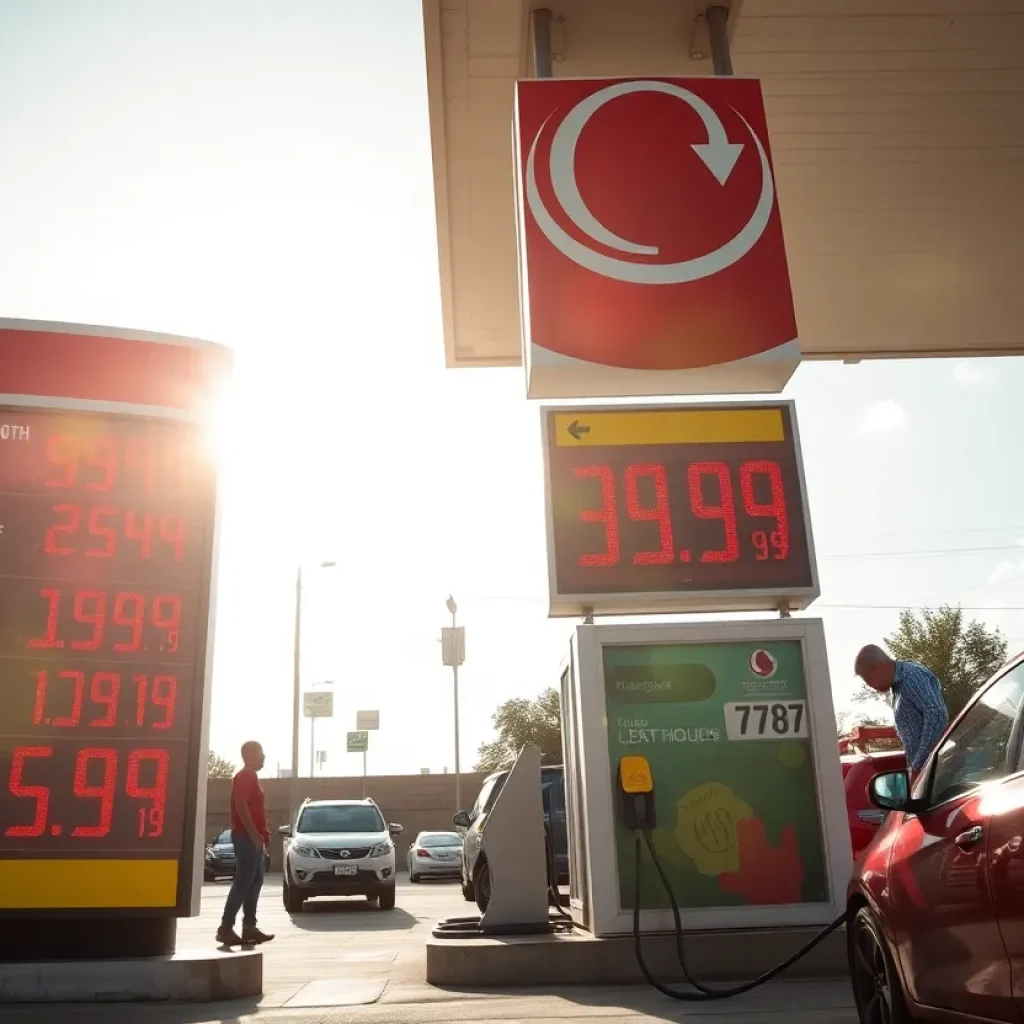 Gas station in Columbia displaying low gas prices