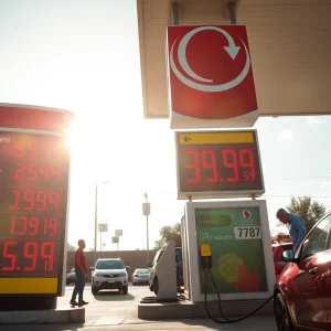 Gas station in Columbia displaying low gas prices