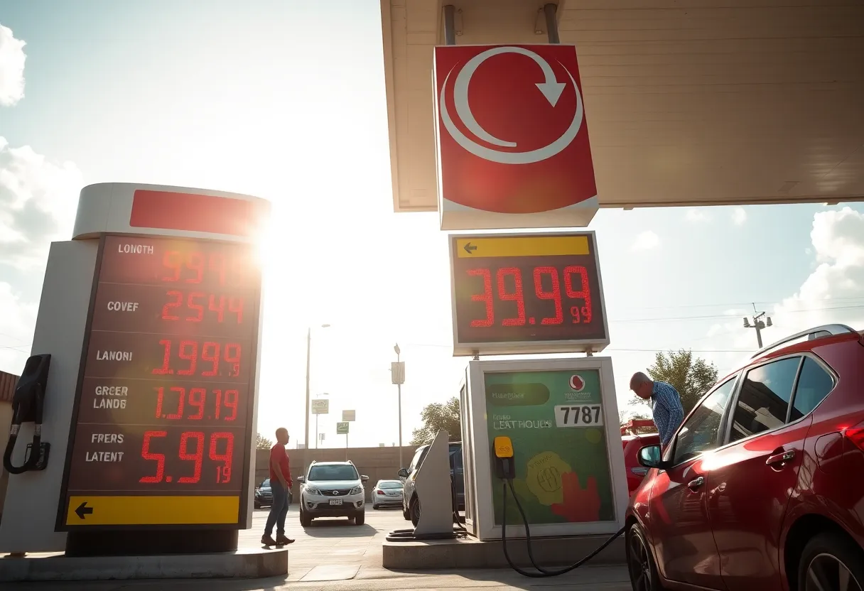 Gas station in Columbia displaying low gas prices