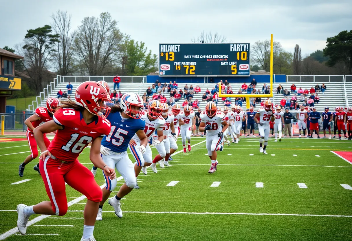 High school football players competing on the field in South Carolina.