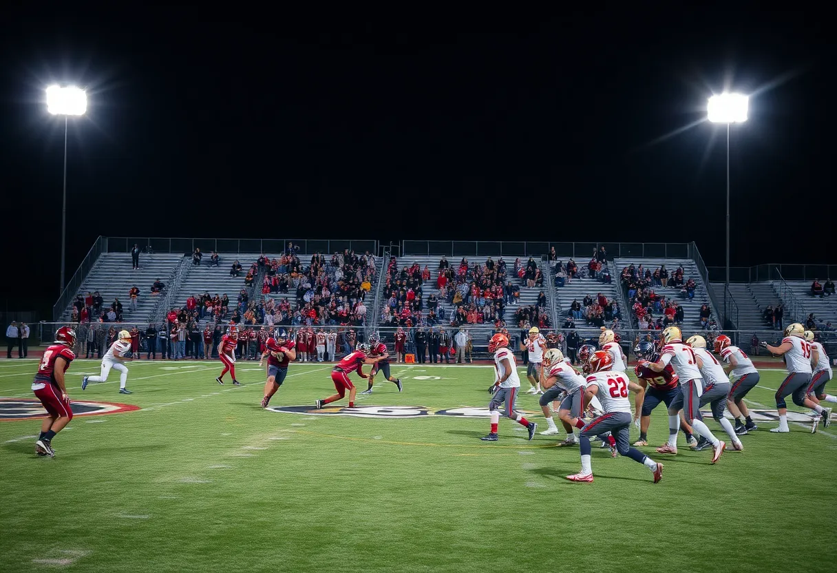 High school football players in action on the field