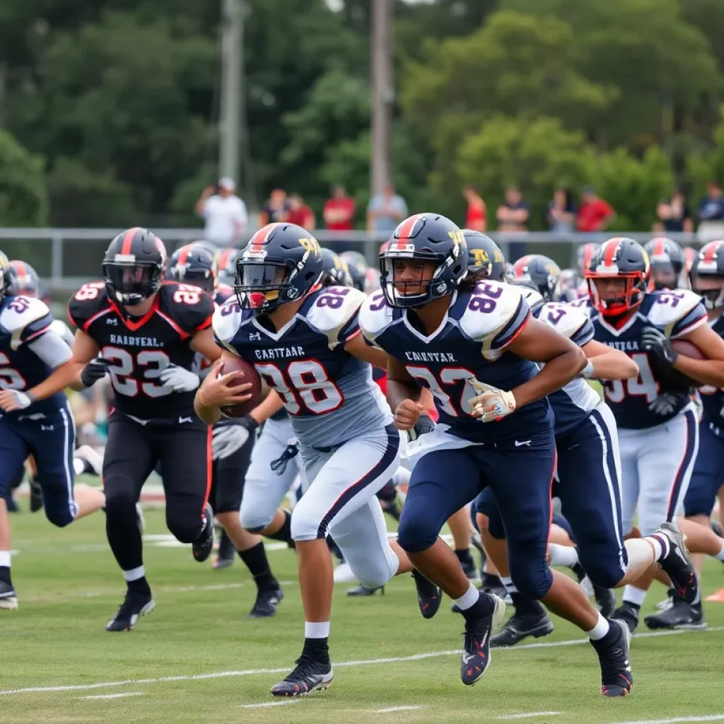 Players in action during a high school football game in South Carolina