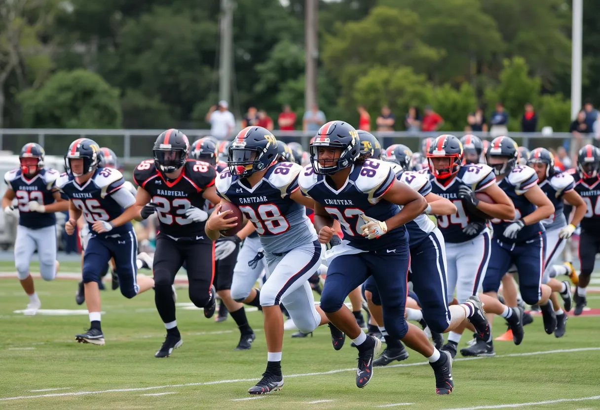 Players in action during a high school football game in South Carolina