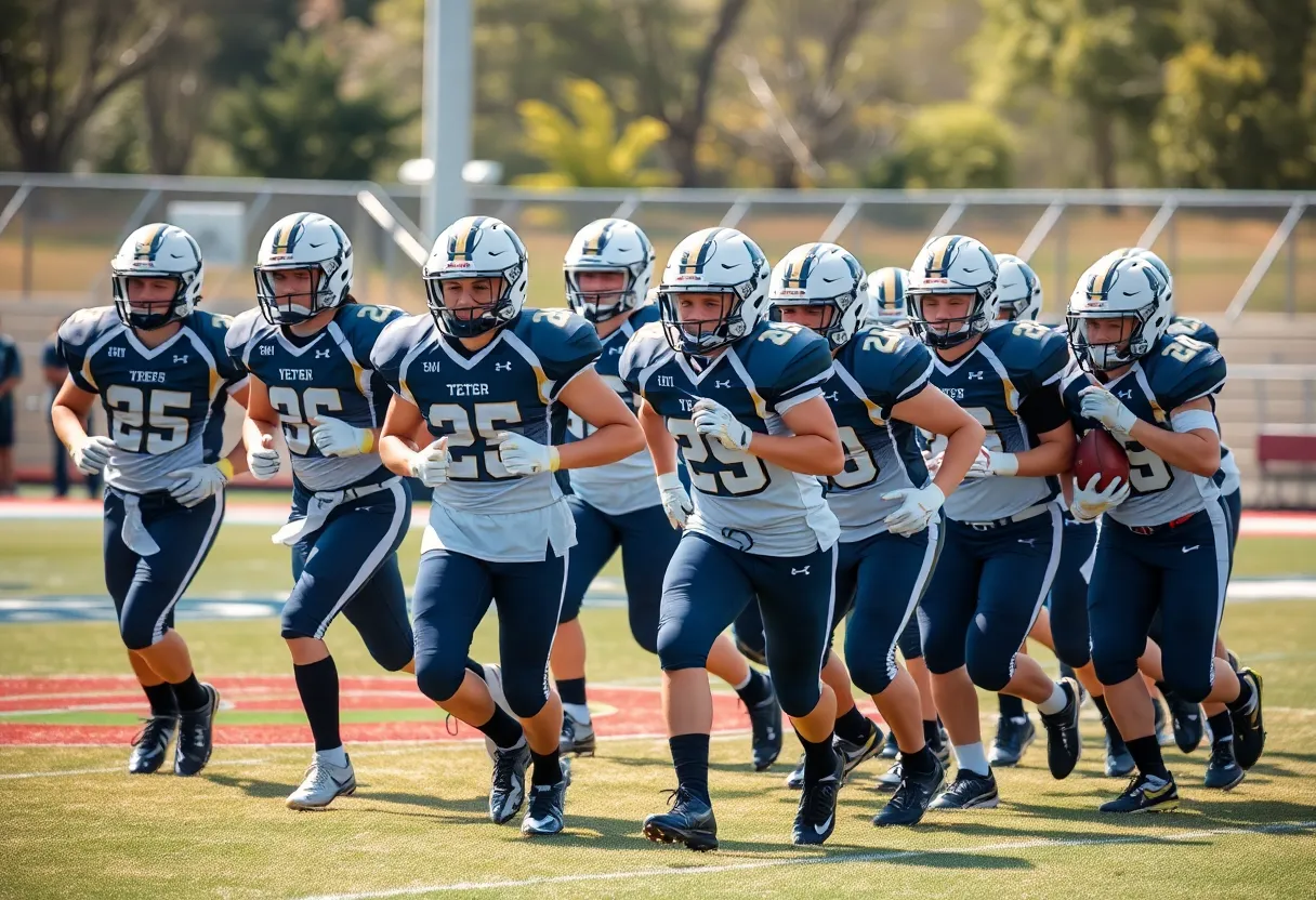 High school football teams playing a match on the field