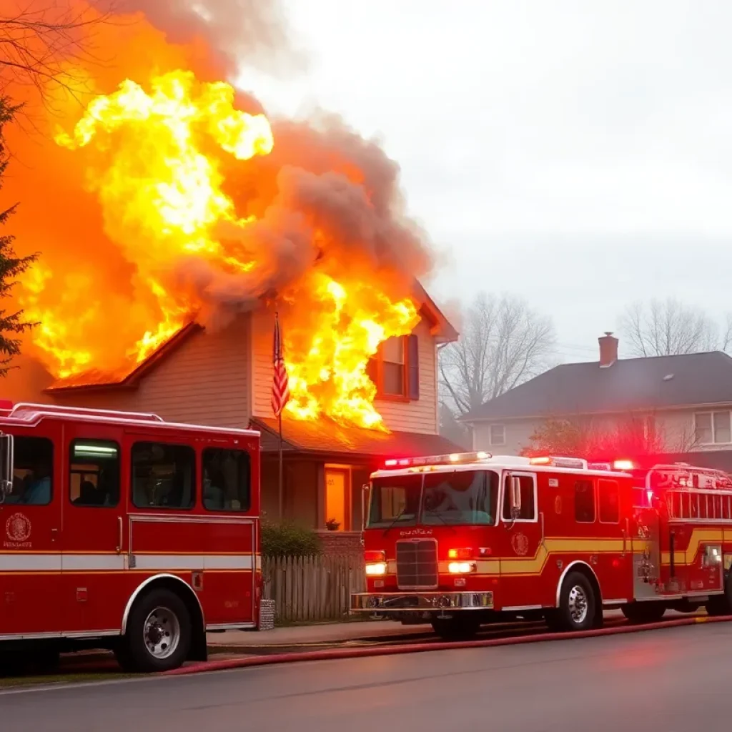 Emergency responders battling a house fire in Irmo, South Carolina.