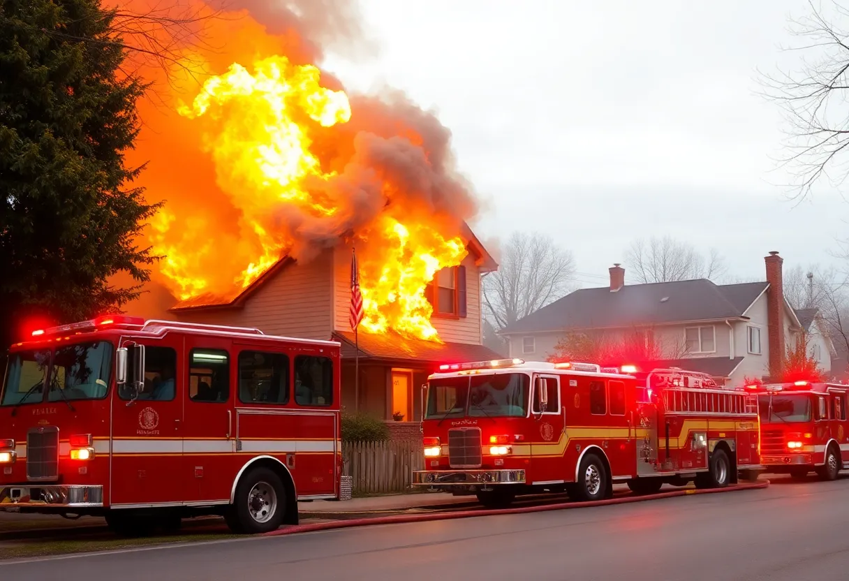 Emergency responders battling a house fire in Irmo, South Carolina.