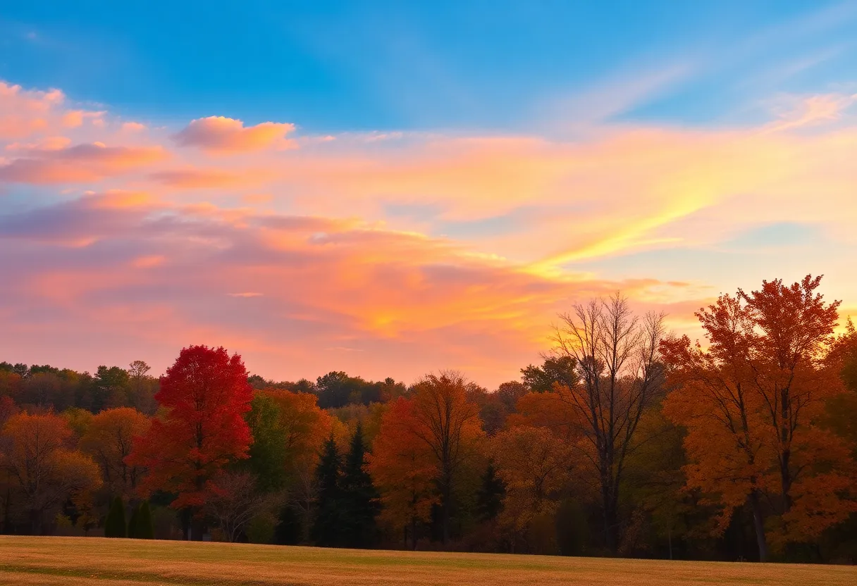 A beautiful autumn morning in Irmo, SC with clear skies.