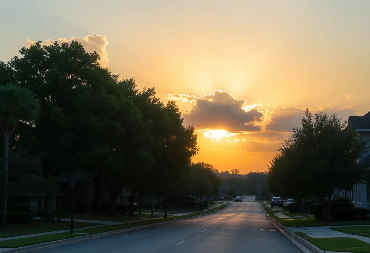 Sunrise over Irmo SC with clear skies and trees