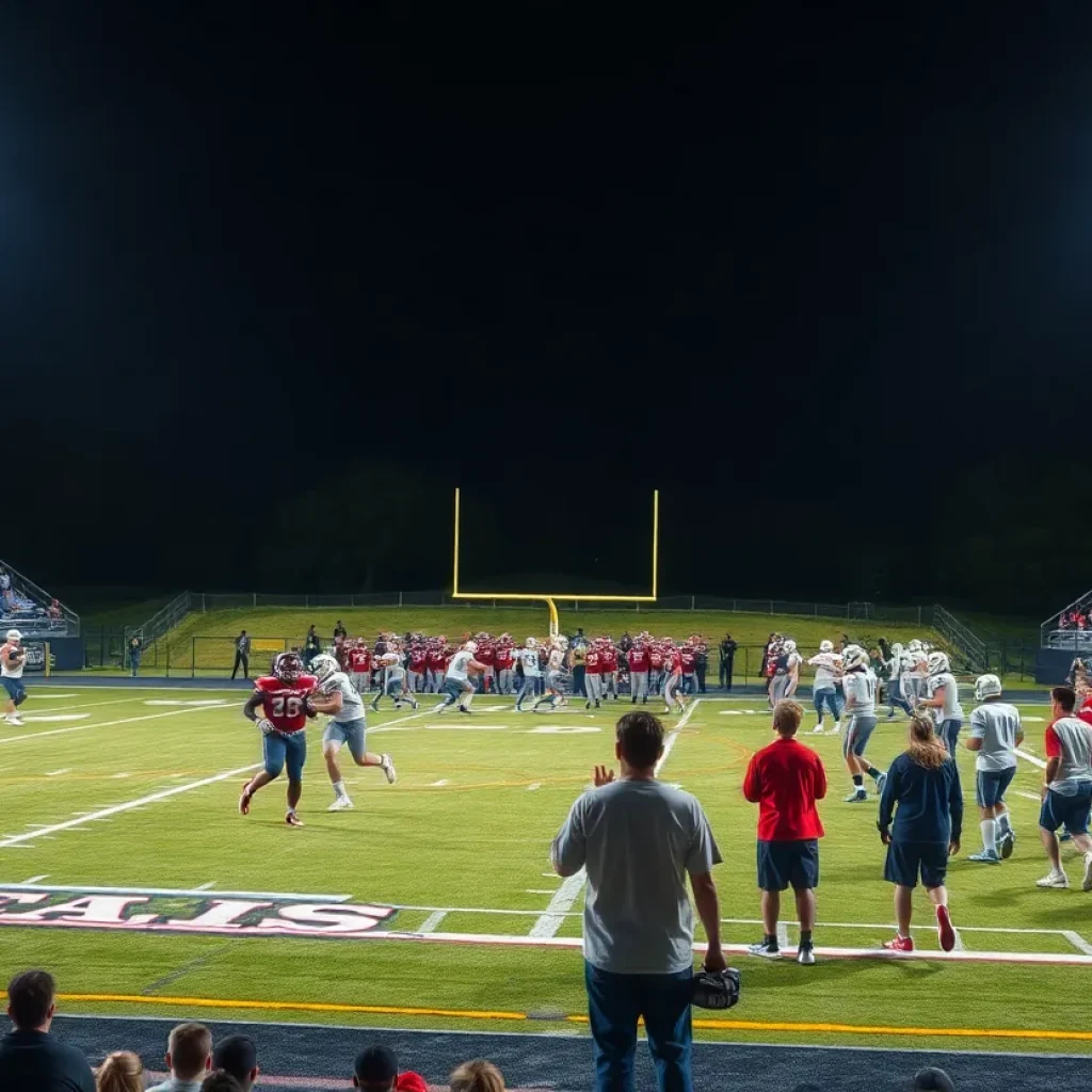 Irmo Yellow Jackets playing football under the lights