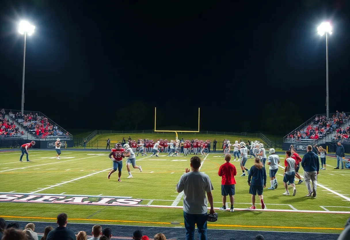 Irmo Yellow Jackets playing football under the lights