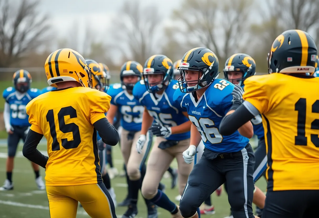 Irmo Yellow Jackets football players celebrating a win