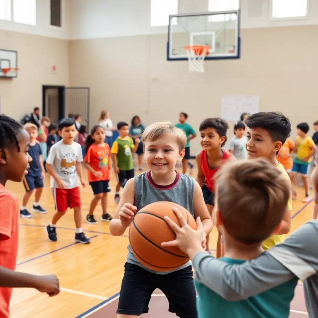 Middle school children participating in the Irmo youth basketball league