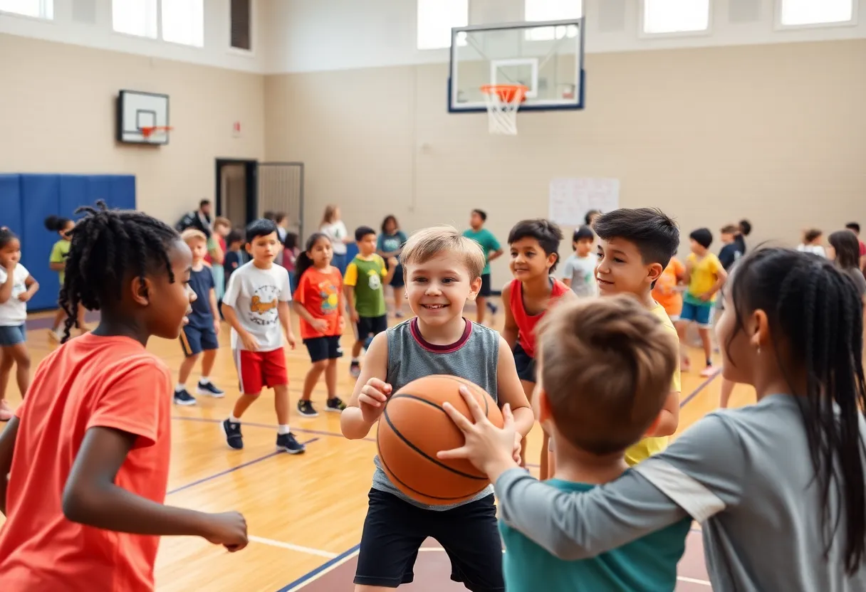 Middle school children participating in the Irmo youth basketball league