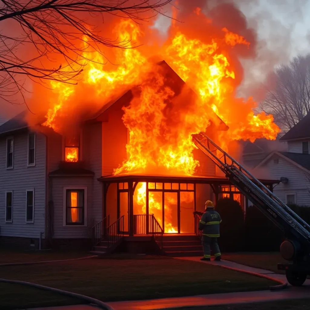 House fire in Lexington with firefighters at the scene