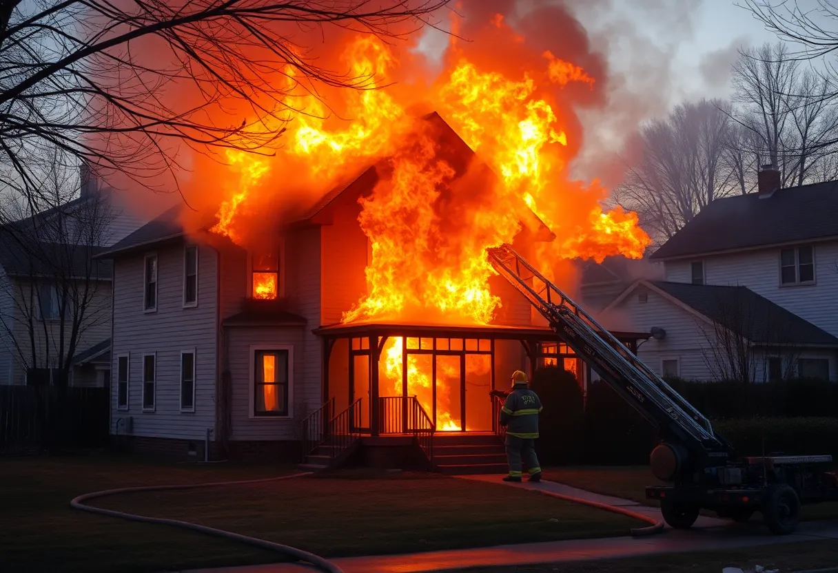 House fire in Lexington with firefighters at the scene