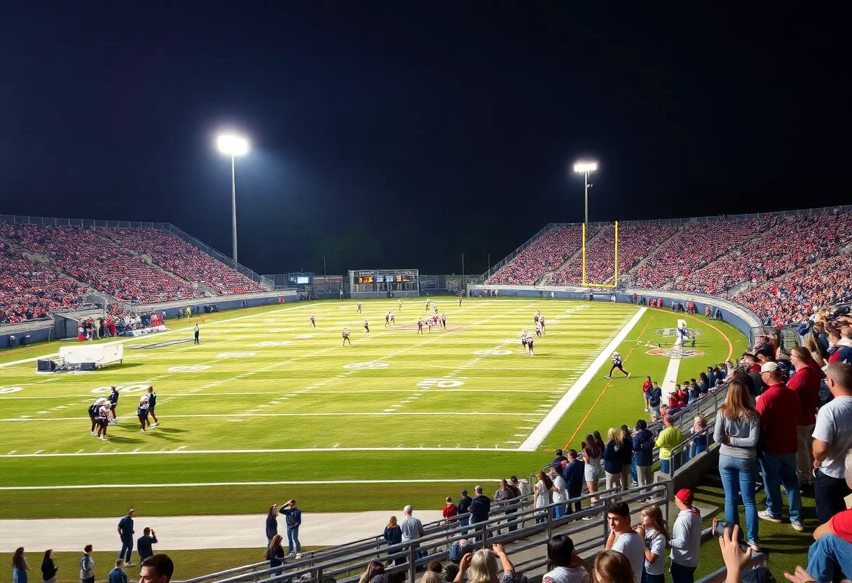 Lexington and Irmo High School football teams warming up before the game.