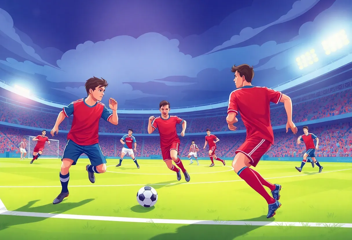 Football players in action at a college stadium