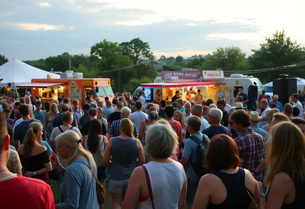 Audience enjoying a Motown concert with food trucks