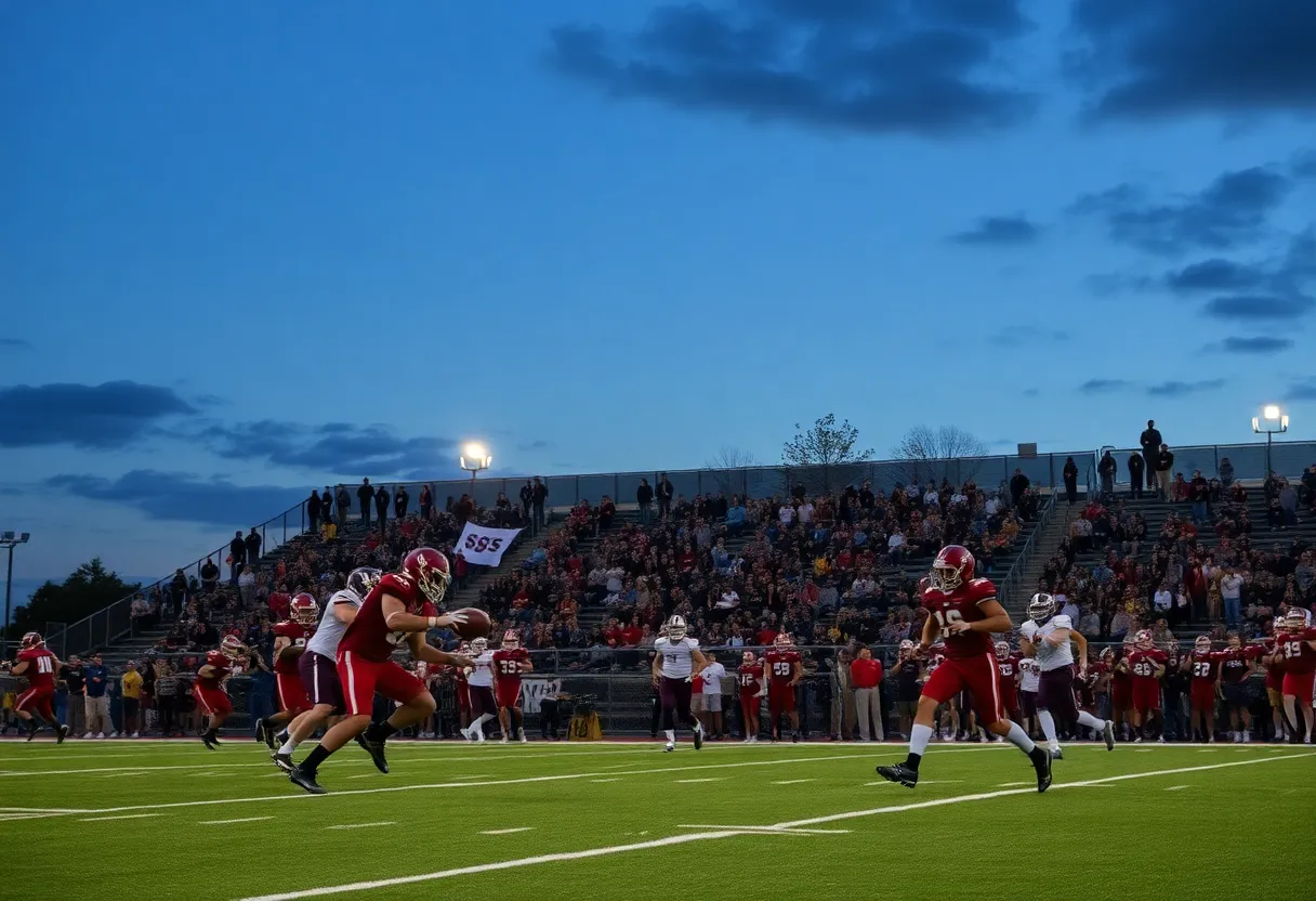 Oceanside Collegiate football players on the field during a game