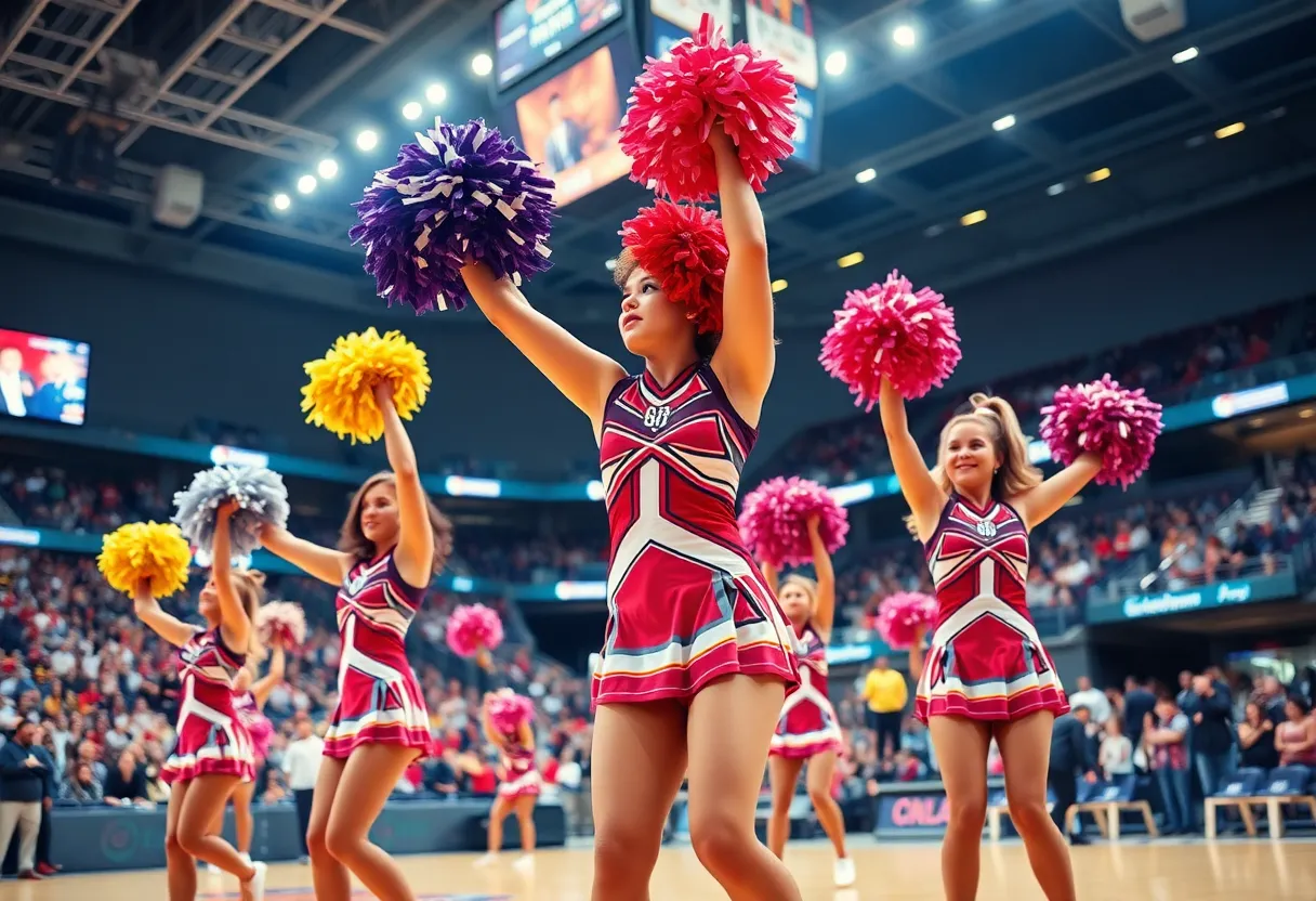 Cheerleaders performing at the Pro Cheer League opening match