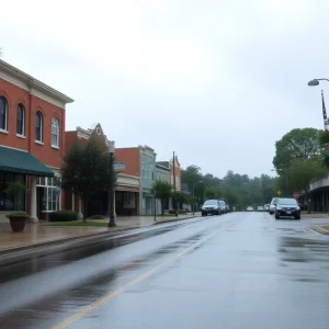 A rainy scene in Irmo South Carolina with overcast skies