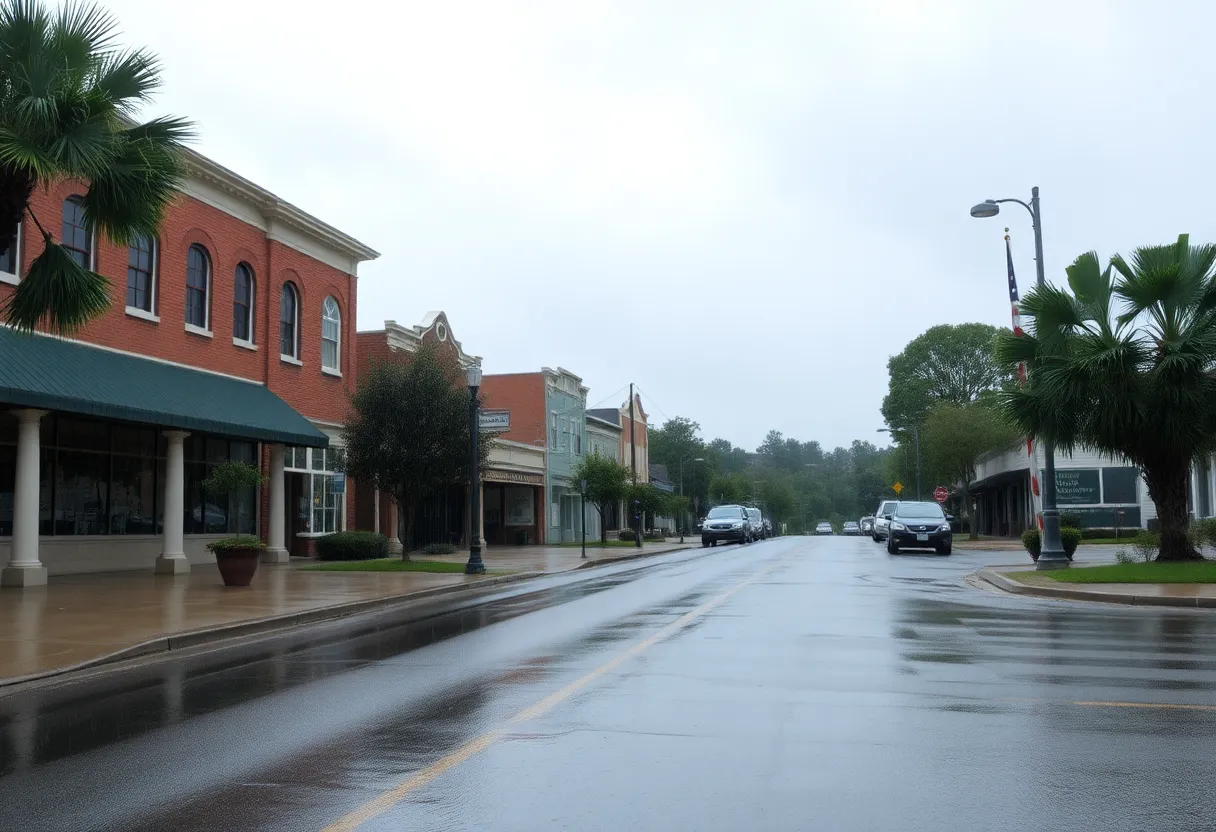 A rainy scene in Irmo South Carolina with overcast skies