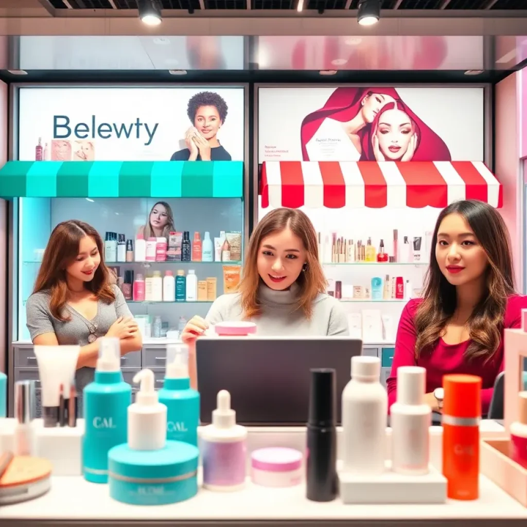 A digital collage showcasing Sephora and Condé Nast e-commerce platforms with beauty products.