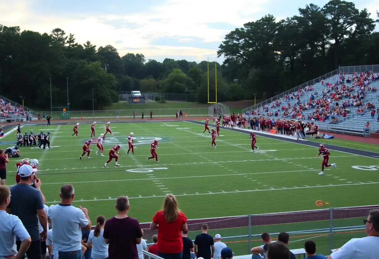 High school football players in South Carolina competing during a game