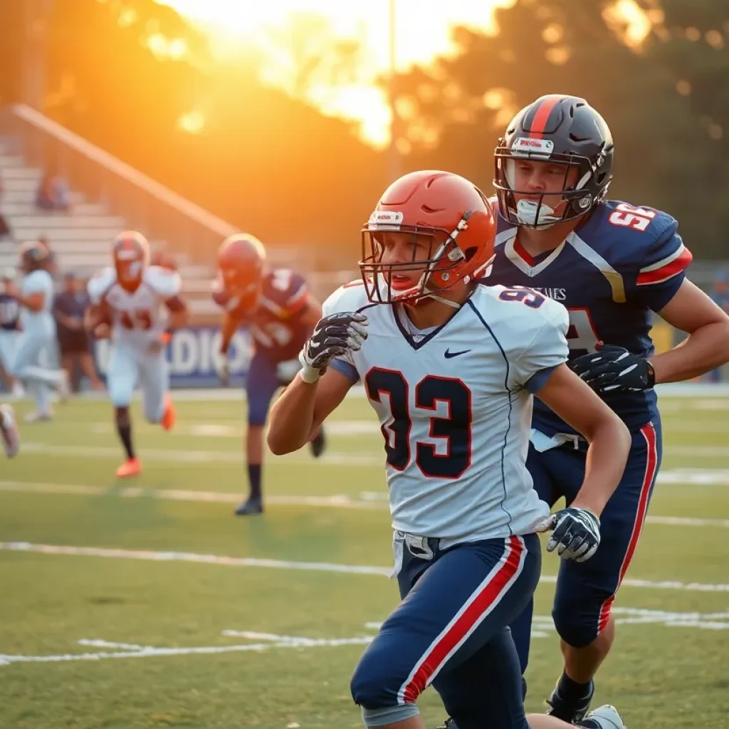 High school football players in action on the field in South Carolina