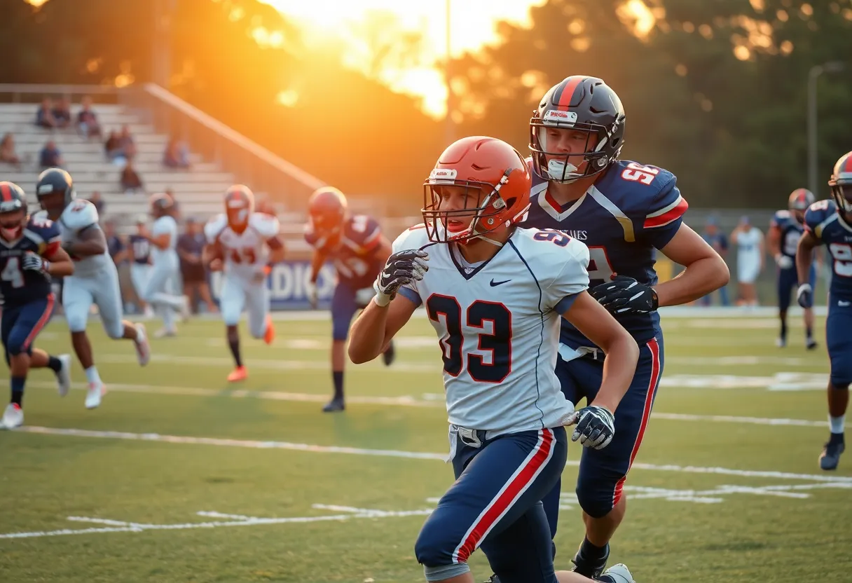 High school football players in action on the field in South Carolina